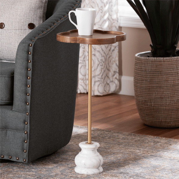 Baxton Studio Gezana Clover Tray Top Drink Table with Marble Base