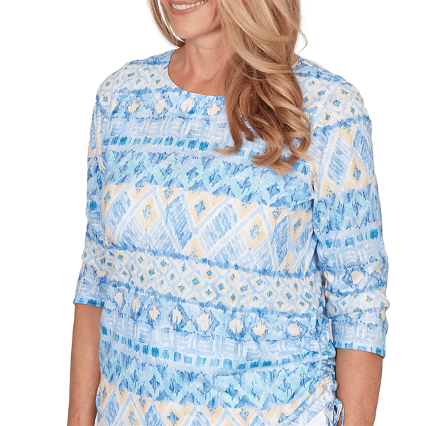 Womens Alfred Dunner Classics 3/4 Sleeve Side Tie Ikat Blouse