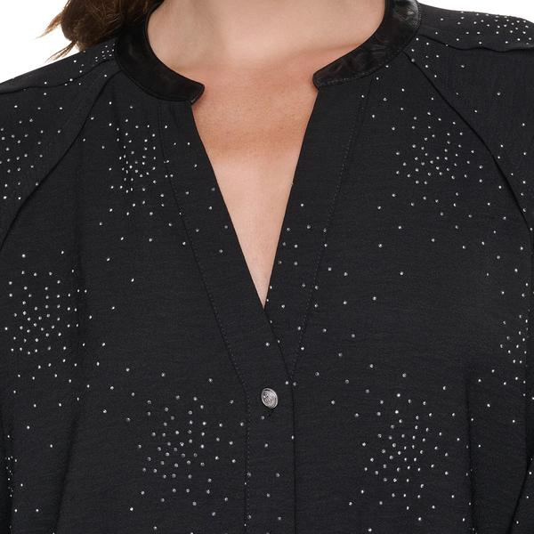 Womens DKNY Long Sleeve Firework Rhinestone Button Front Blouse