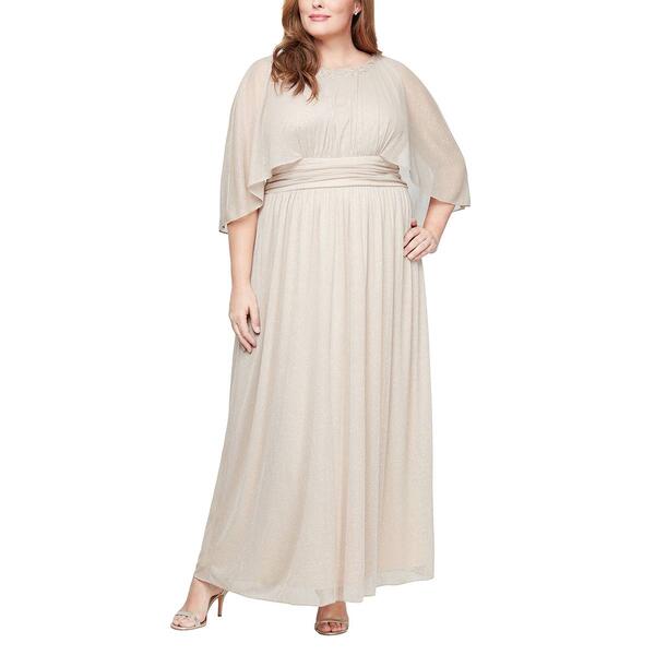 Plus Size SLNY Glitter Mesh Capelet Gown - image 