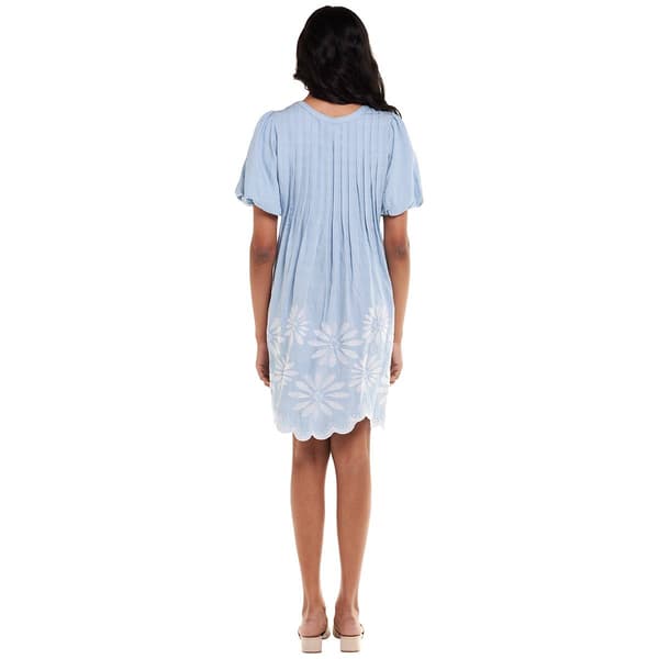 Womens Rose & Everly Short Sleeve Pintuck Floral Hem A-Line Dress