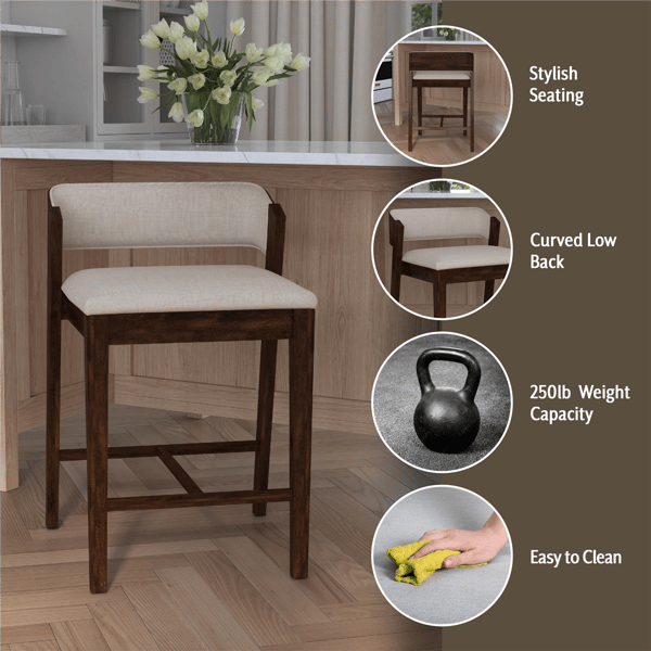HH2 Home Dresden Walnut Fabric Counter Height Stool