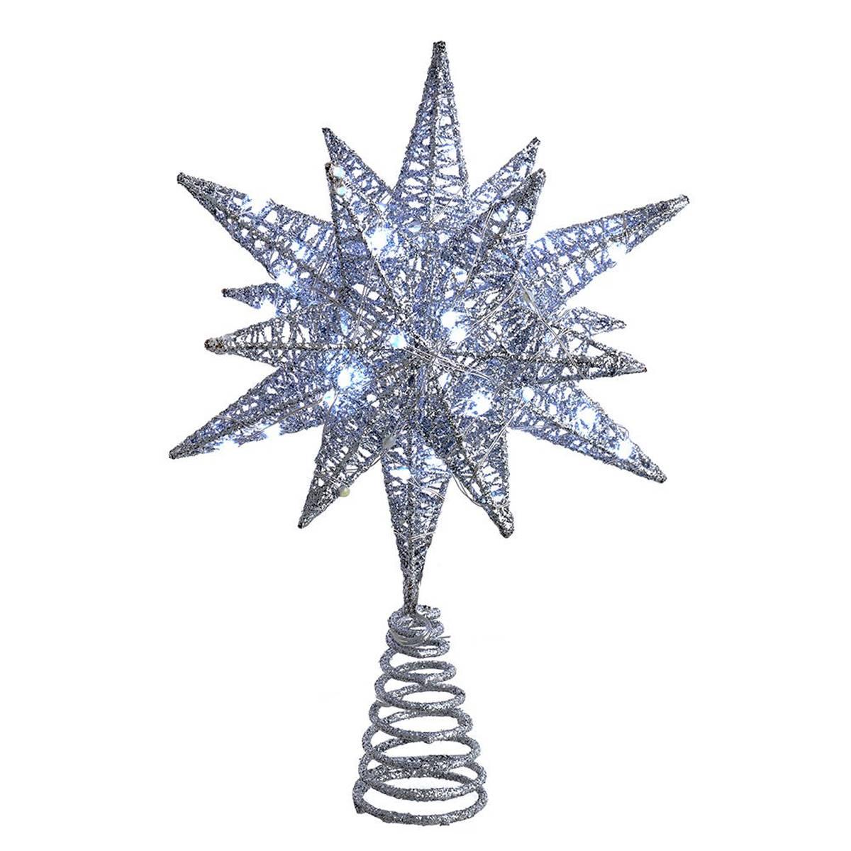 Kurt Adler Pre-Lit Twinkling LED Silver Starburst Tree Topper