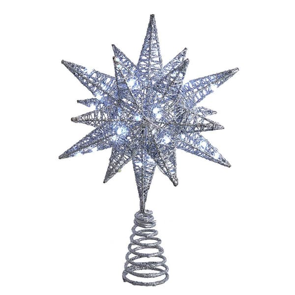 Kurt Adler Pre-Lit Twinkling LED Silver Starburst Tree Topper