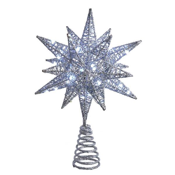 Kurt Adler Pre-Lit Twinkling LED Silver Starburst Tree Topper - image 
