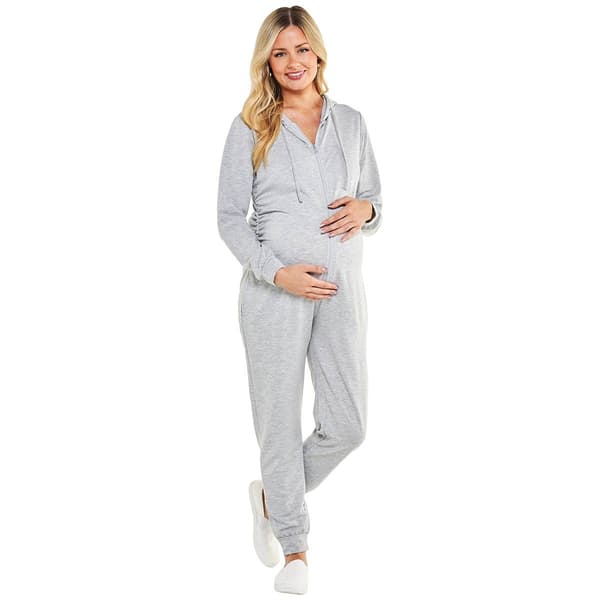 Womens Due Time Long Sleeve Marled Hooded Zip Front Jumpsuit - image 
