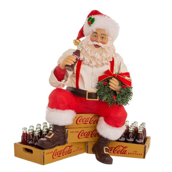 Kurt S. Adler 9in. Coca-Cola(R) Santa Sitting on Crates Figurine - image 