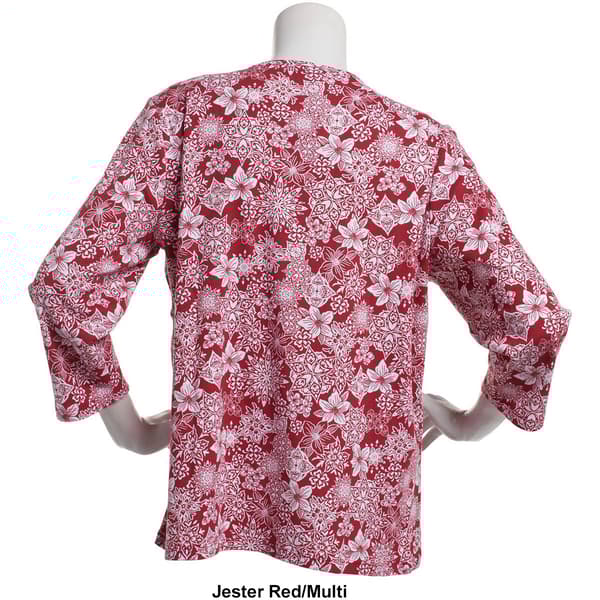 Petite Hasting & Smith 3/4 Sleeve Floral Split Neck Tee