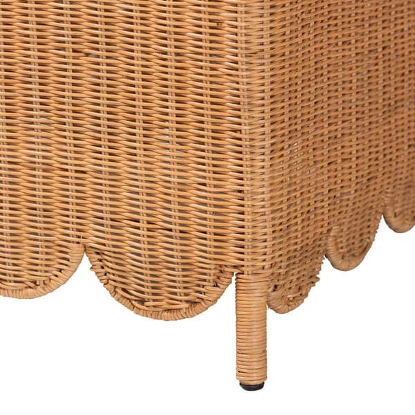 bali & pari Teresa Bohemian Honey Scalloped Rattan Ottoman Bench