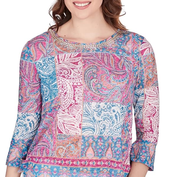 Womens Ruby Rd. Global Luxe Shangri La Patchwork Tee