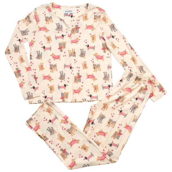 Womens Karen Neuburger Long Sleeve Hearts Dog Park Pajama Set