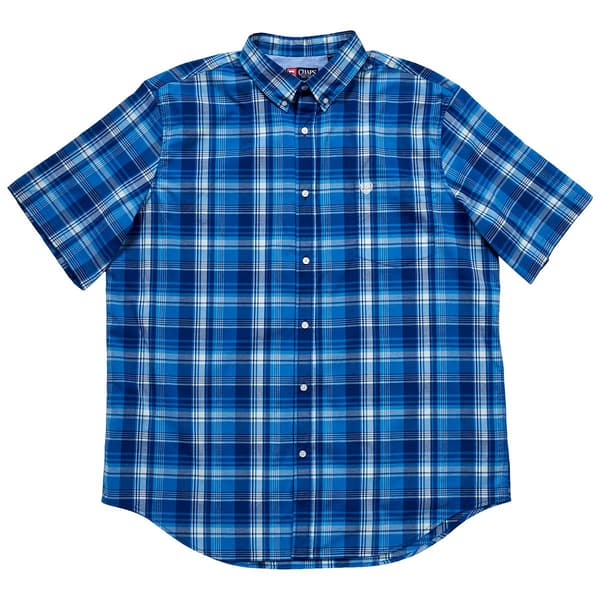 Mens Big & Tall Chaps Poplin Plaid Button Down Shirt-Estate Blue - image 