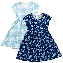 Girls &#40;7-12&#41; Emma & Elsa 2pk. Navy Butterfly & Blue Plaid Dresses