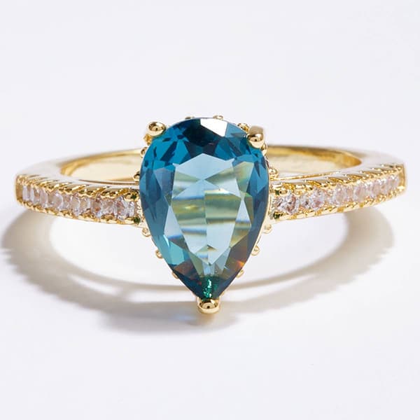 Ashley  Cooper(tm) Gold-Tone Teal Pear Stone Pave Ring - image 