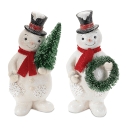 Melrose Glittered Snowman Figurine - Set of 2