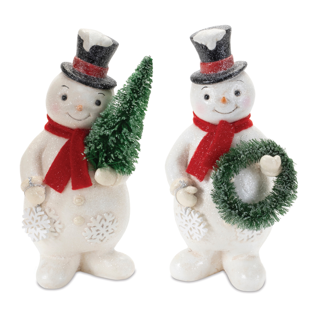 Melrose Glittered Snowman Figurine - Set of 2