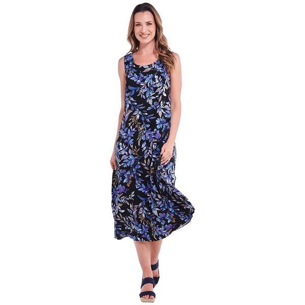 Womens Connected Apparel Sleeveless Print Lace Back Midi Dress - image 