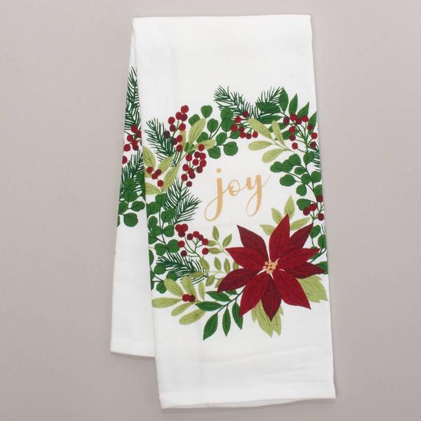 Poinsettia Foliage Wreath Kitchen Towel - image 