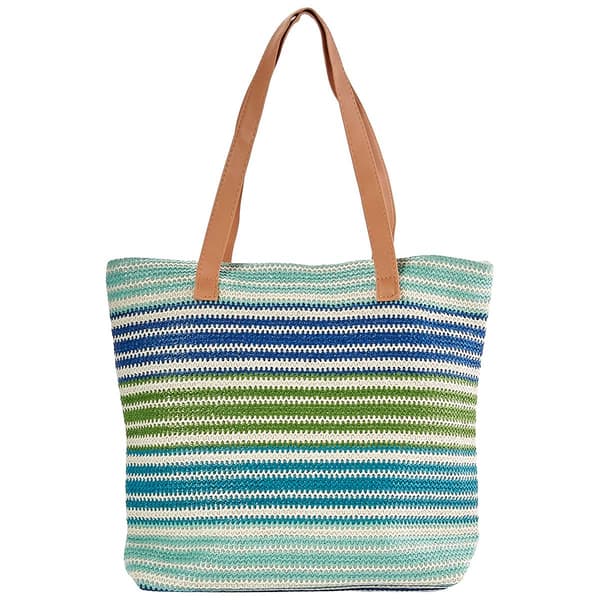 Renshun Striped Straw Tote - Green/Blue