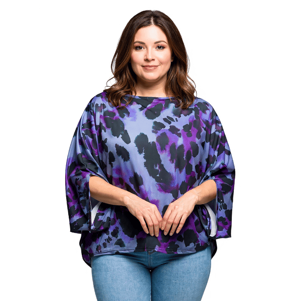 Plus Size 24/7 Comfort Apparel Purple Animal Boat Neck Blouse - image 