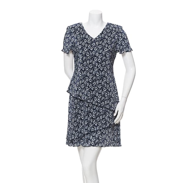 Petite Connected Apparel Short Sleeve Print Bodre Tier Dress