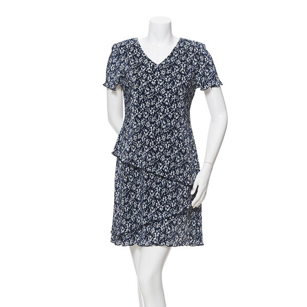 Petite Connected Apparel Short Sleeve Print Bodre Tier Dress - image 