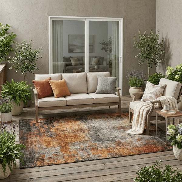HomeRoots Copper Terra Cotta & Black Abstract Washable Area Rug