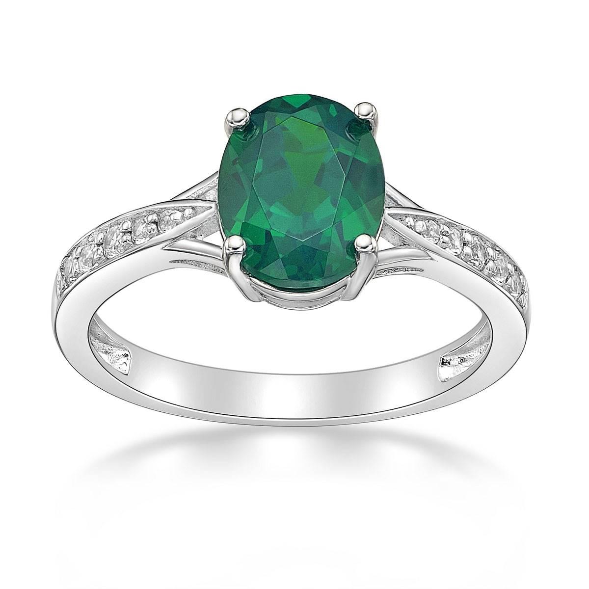 Sterling Silver Ring w/ Created Emerald & White Topaz...