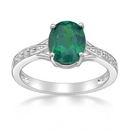Sterling Silver Ring w/ Created Emerald & White Topaz Gemstones