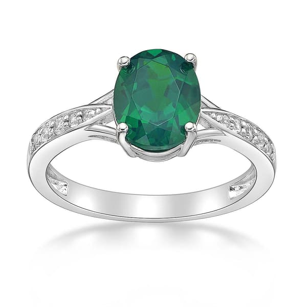 Sterling Silver Ring w/ Created Emerald & White Topaz Gemstones
