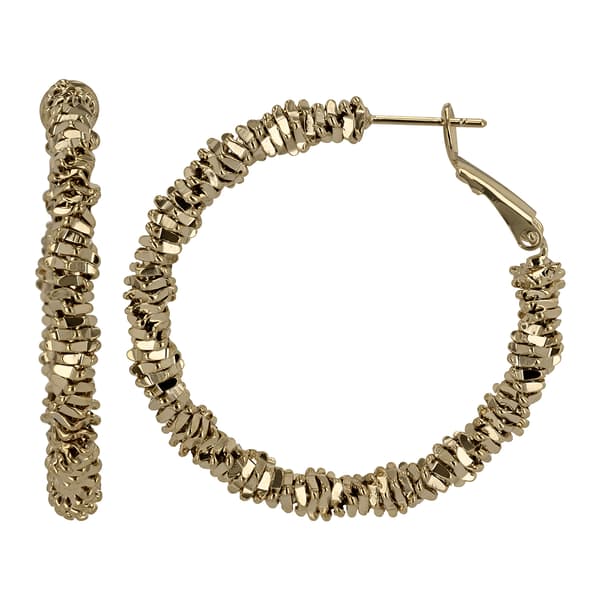 Fine Faux Gold Plated Diamond Cut Rock Hoop Earrings - image 