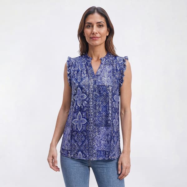Petite Emily Daniels Sleeveless Foil Paisley Patchwork Blouse - image 