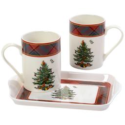 Spode Christmas Tree 3pc. Tartan Mug and Tray Set