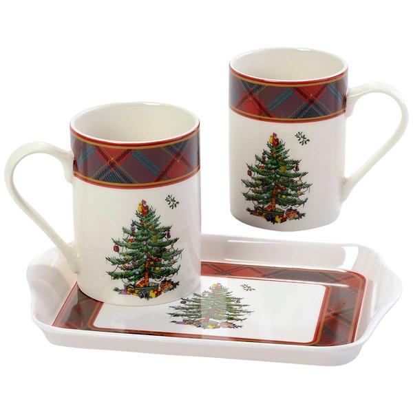 Spode Christmas Tree 3pc. Tartan Mug and Tray Set - image 