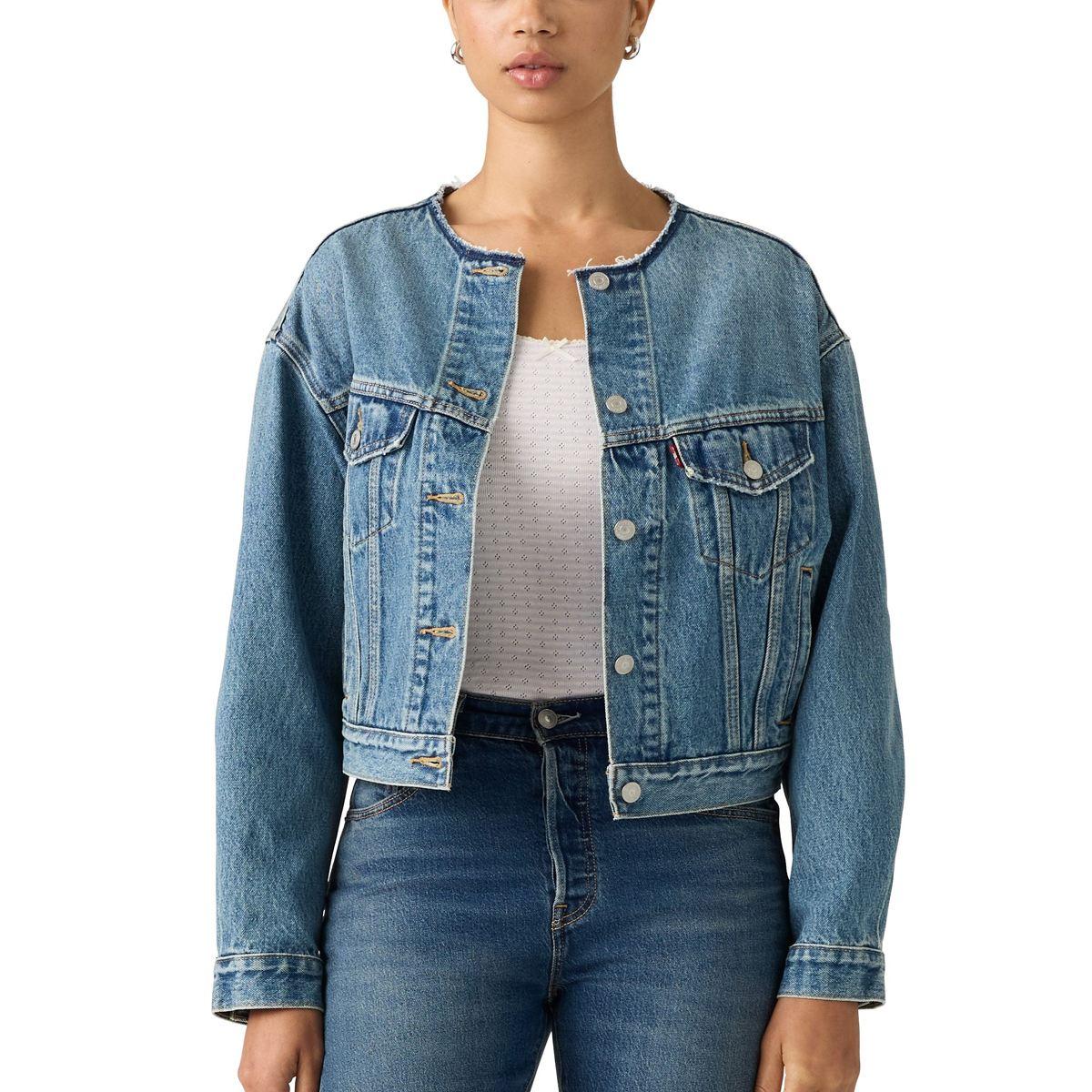 Womens Levi''s(R) 90s Collarless Cropped Trucker Denim Jacket