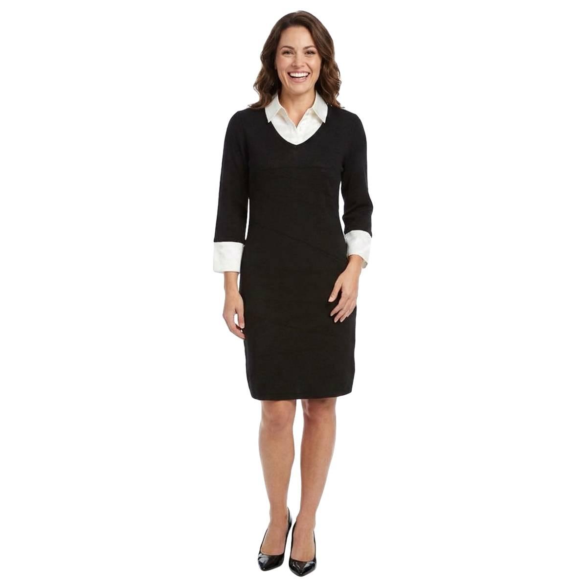 Petite Hailey Lyn Long Sleeve 2-in-1 Satin Sweater Dress