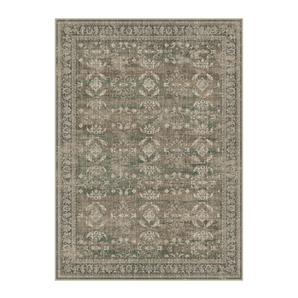 HomeRoots Brown Ivory & Green Floral Medallion Washable Area Rug - image 