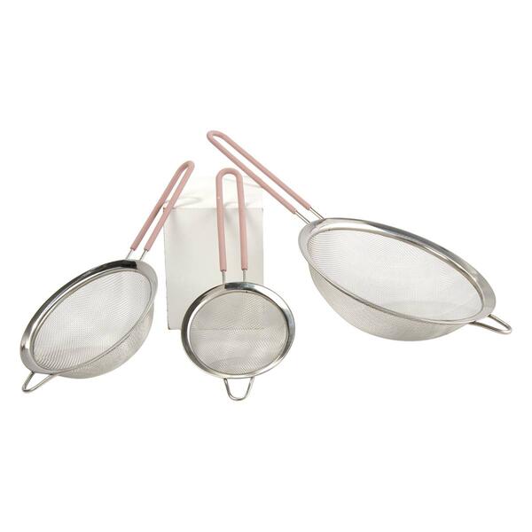 3pc. Strainer Set w/ Silicone Handles-Pale Pink - image 