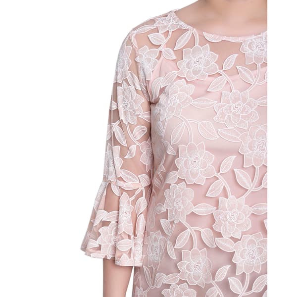 Womens NY Collection 3/4 Flare Sleeve Paisley Mesh Burnout Blouse