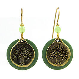 Silver Forest Gold-Tone Tree of Life on Disc Earrings