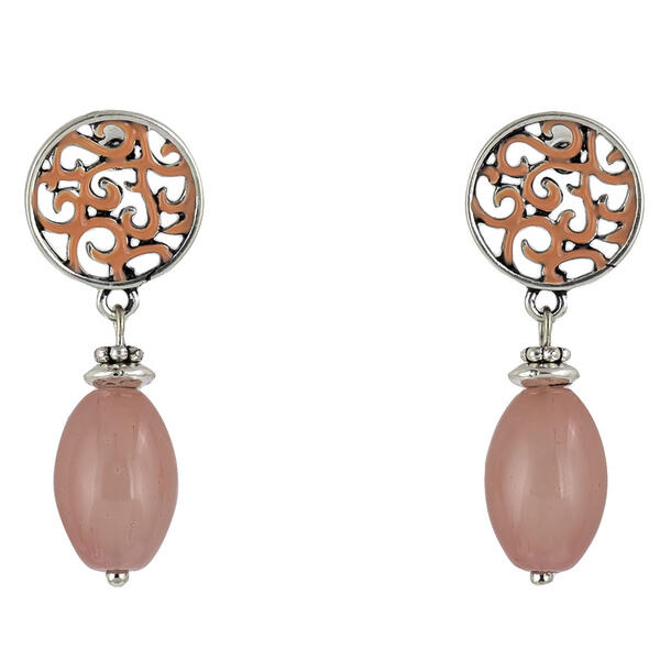 Ruby Rd. Silver-Tone Coral Filigree Oval Beaded Drop Earrings - image 