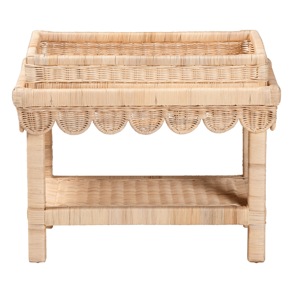 bali & pari Weyman Scalloped Rattan End Table with Tray Top
