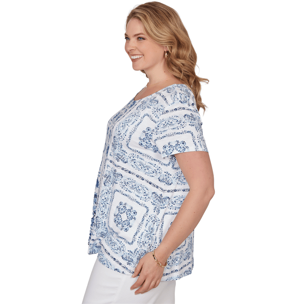 Plus Size Ruby Rd. French Riviera Short Sleeve Floral Blouse