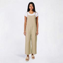 Juniors Hunter & Brown Tie Shoulder Linen Blend Jumpsuit