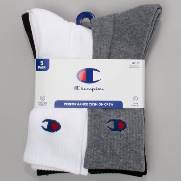 Mens Champion® 5pk. Crew Socks - White/Multi