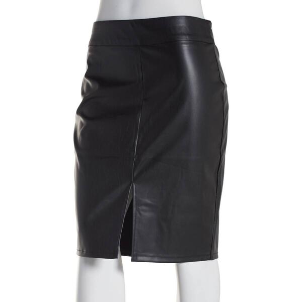 Juniors Joe B Stretch Pleather Midi Pencil Skirt with Front Slit - image 