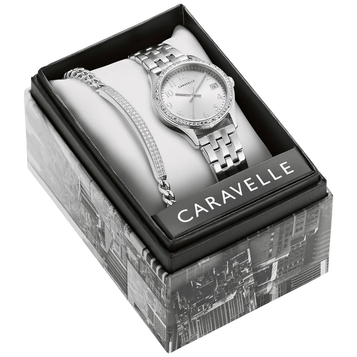 Womens Caravelle by Bulova Crystal Accented Watch Set - 43X104,Specials : American Fashion Style Bags On Sale