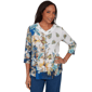 Womens Alfred Dunner Indigo Girls 3/4 Sleeve Floral Blouse - image 1