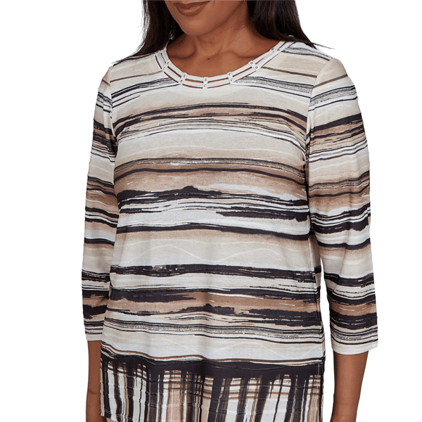 Petite Alfred Dunner Travel Advisory Scratched Stripe Blouse