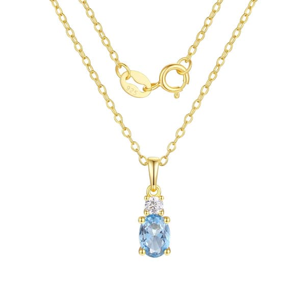 March Birthstone Simulated Aquamarine & Cubic Zirconia Pendant - image 